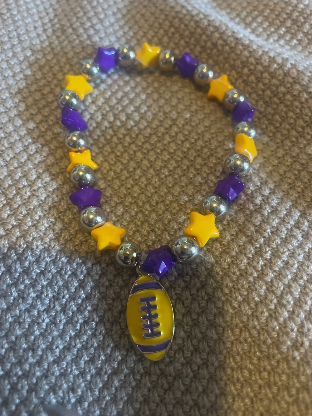 LSU Purple & Yellow Star Bead Bracelet with Football Charm